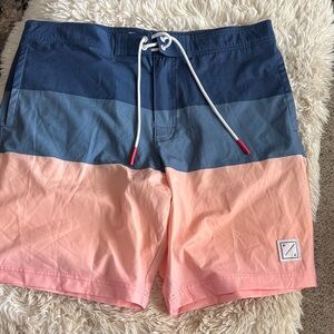 American Eagle Outfitters Colorblock Swim Shorts in Navy, Blue, and Peach